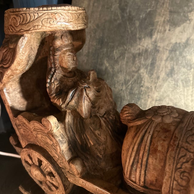 Vintage Mid-Century Chinese Hand-Carved Limestone Chariot Procession Sculpture - 2 Pieces For Sale - Image 9 of 12