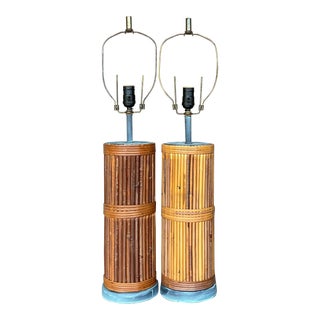 Vintage Coastal Pencil Reed Table Lamps - a Pair For Sale