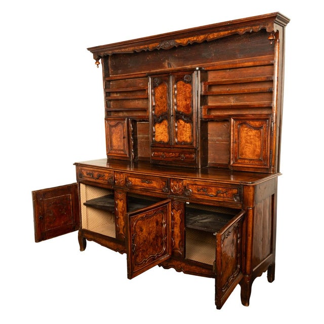 Antique French Provincial Normandy Carved Walnut Dresser Buffet Vaissilier 1790 For Sale - Image 9 of 18