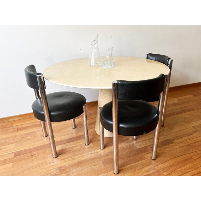 Cream Postmodern Angelo Mangiarotti Cream Off White Marble Dining Table, Pedestal Base For Sale - Image 8 of 14