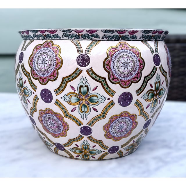 Asian Style Vintage Porcelain Chinoiserie Fish Bowl Planter For Sale - Image 4 of 6