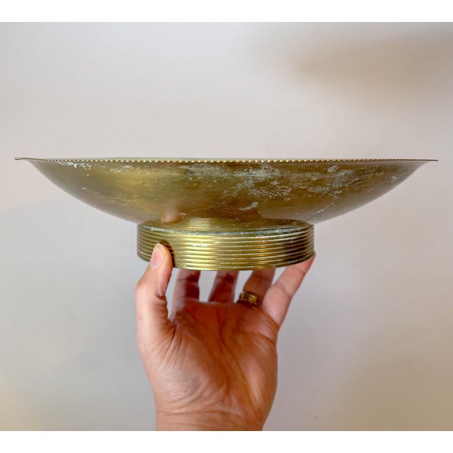 Brass 1930s Large Brass Pedestal Bowl Micro Scallop Edge for Chase Brass and Copper Company, 12" For Sale - Image 8 of 14