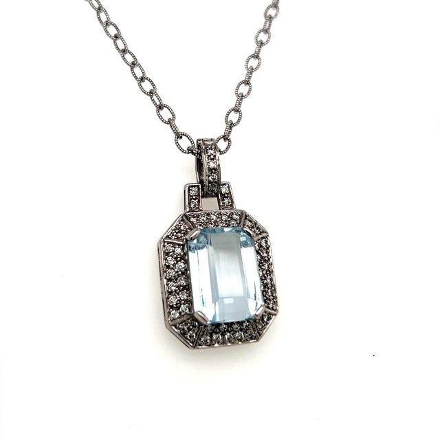 Natural Aquamarine Diamond Necklace 14k Gold 10.45 TCW Certified For Sale - Image 14 of 18