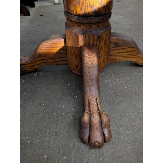 Vintage Oak Round Pedestal Dining Table With Claw Feet For Sale - Image 4 of 10