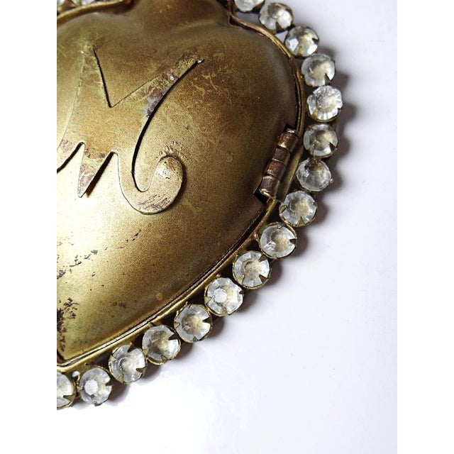 Antique Ex-Voto Flaming Heart of Marie Pomponne Wall Box with Rhinestones, 19th-20th Century For Sale - Image 10 of 12