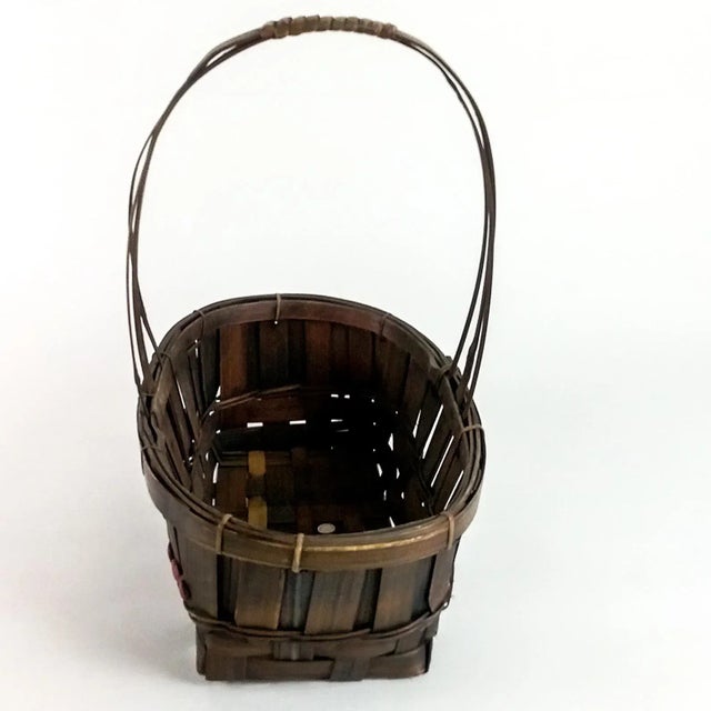 Vintage Oak Strapped Market Basket For Sale - Image 4 of 12