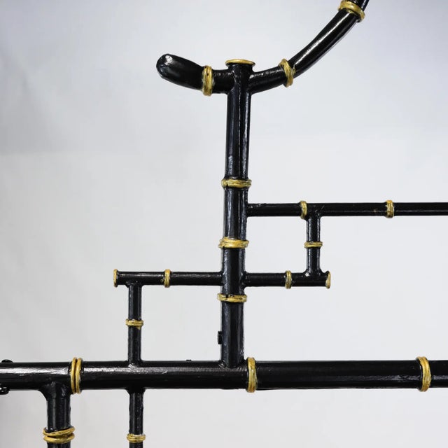 Wood Vintage Black and Gold Bamboo-Inspired Iron 60-Inch Double-Ended Pool Table/Long Dining Table Pendant Light For Sale - Image 7 of 12