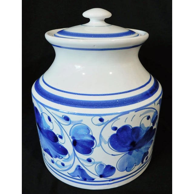 Vintage Italian Blue & White Hand Painted Art Pottery Cannister Ginger Jar With Lid For Sale - Image 9 of 9