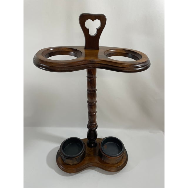 Victorian Vintage 1980s Walnut Double Umbrella Stick Stand For Sale - Image 3 of 17