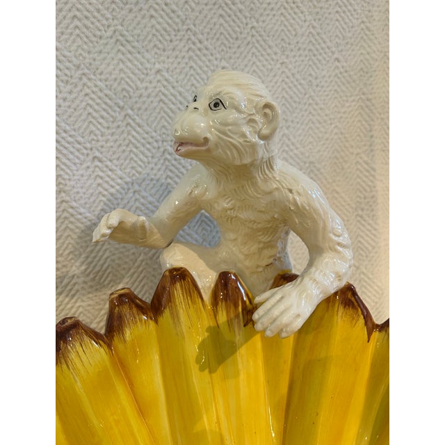Late 20th Century 1980’s Horchow Italian Majolica Ceramic Monkey and Banana Bowl For Sale - Image 5 of 12