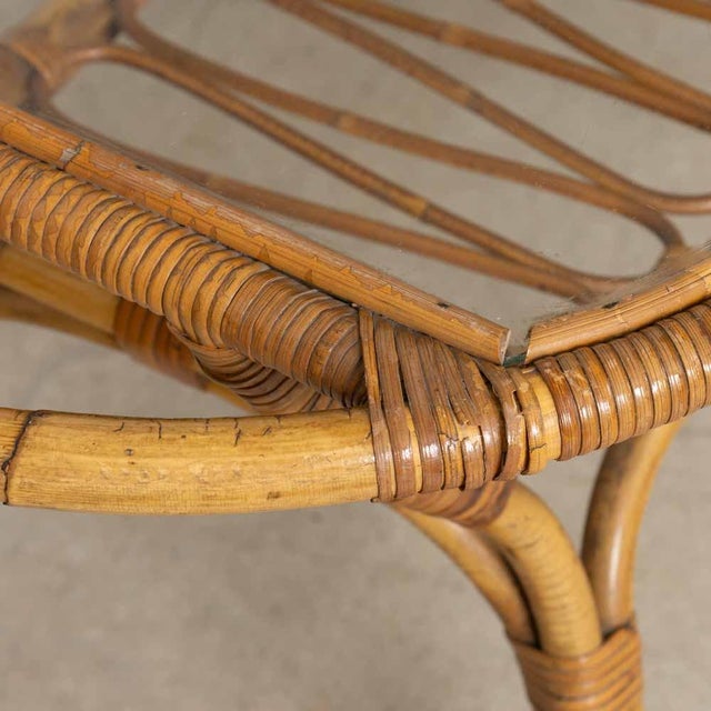 1960s Italian Rattan and Glass Gueridon Table For Sale - Image 12 of 12