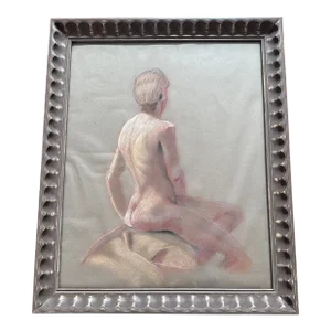 Vintage Pastel Nude Portrait Framed Art