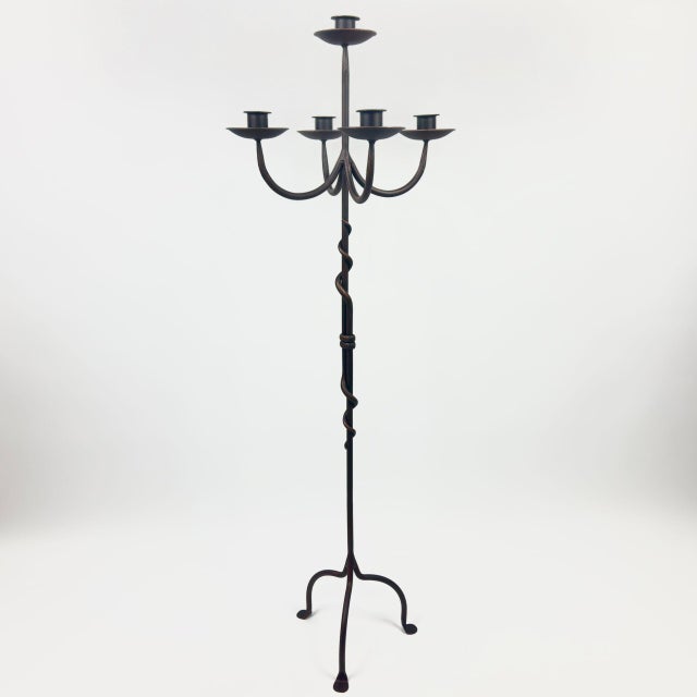 Hand Forged Iron Floor Candelabra 49″ (124cm) Antique Copper Patina 5-Arm Spiral Vine Stem Candle Holder Gothic Decor For Sale - Image 10 of 10
