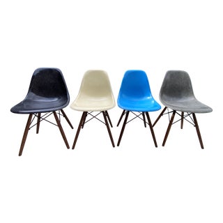 Vintage DSW Chairs in Walnut Fiber by Eames for Herman Miller, 1950s, Set of 4 For Sale