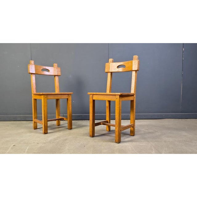 Rustic Vintage Brutalist Oak Chairs, 1960s, Set of 6 For Sale - Image 3 of 14