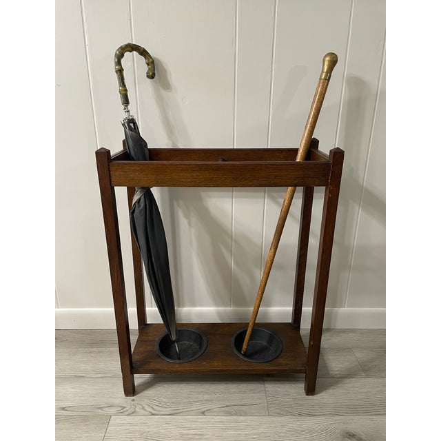 1920s Antique Mission Style Oak Umbrella Stick Stand For Sale - Image 16 of 17
