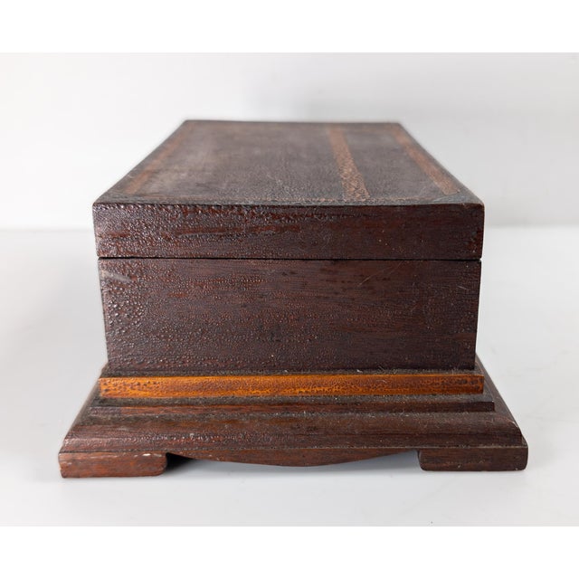 Early 20th Century Folk Art Inlaid Wood Dresser Box With Alligator Surface For Sale In New York - Image 6 of 14