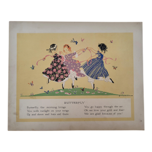 1910s/1920s Upcycled Book Illustration, Butterfly & Our Apple Tree Poems