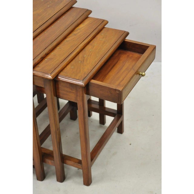 Brown Antique Anglo Indian Brass Marquetry Inlay Nesting Side End Tables - Set of 4 For Sale - Image 8 of 12