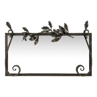 Vintage European French Art Deco Wrought Iron Wall Mirror For Sale