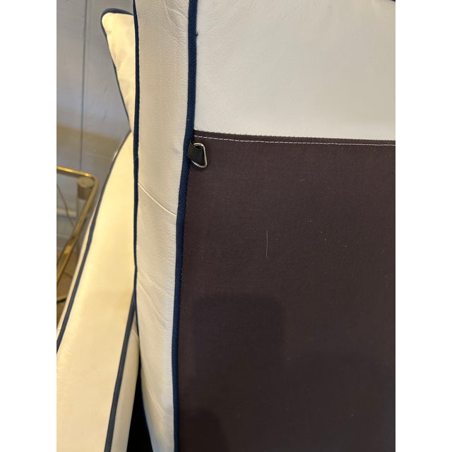 Large Vanguard White Leather & Navy Blue Trimmed Sofa For Sale - Image 10 of 11