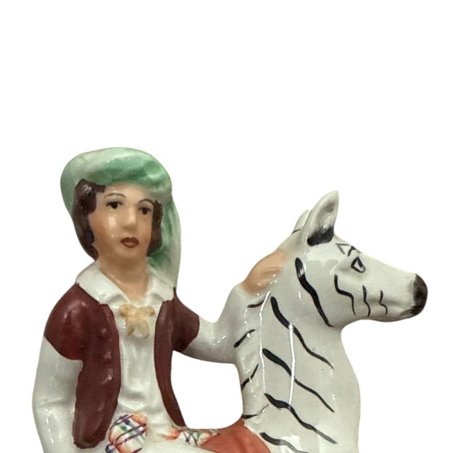 English Vintage English Staffordshire Style Equestrian Figure With Zebra-Striped Horse, C. 1920s–40s For Sale - Image 3 of 8