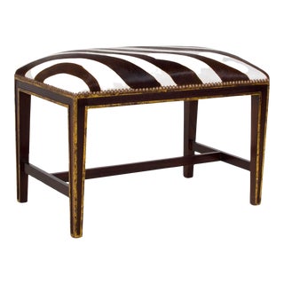 Classic Style Gilded and Ebonized Bench, Upholstered in Faux Zebra Cowhide For Sale