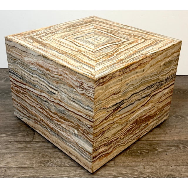 Gemstone Pair Italian Specimen Travertino Oniciato Cube Side Tables, Style of Romeo Rega For Sale - Image 7 of 18