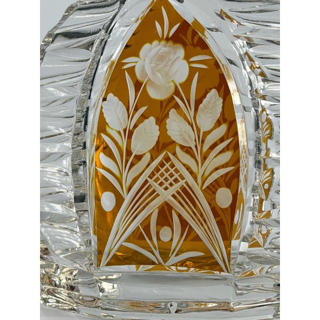 1930s Art Deco Amber Overlay Cut Crystal Decanter & Cordial Glasses, 1930s, Set of 5 For Sale - Image 5 of 17