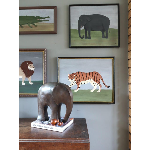 Contemporary 'Gentle Elephant' Original Naïve Style Animal Oil Painting by British Artist Matt Rix, Framed For Sale - Image 4 of 13