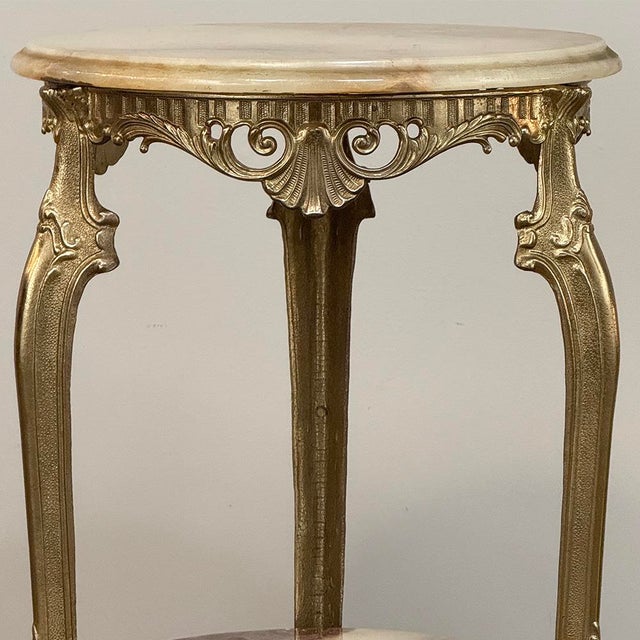 Brass Mid-Century Louis XIV Brass & Onyx Pedestal ~ End Table For Sale - Image 8 of 12