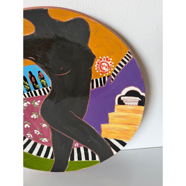 1980s Lois Barton Hand-Painted Figurative Modernist Art Ceramic Decorative Plate For Sale - Image 9 of 12