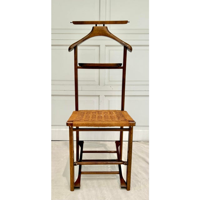 MCM Scandinavian Modern Folding Gentleman’s Valet Chair With Woven Seat For Sale - Image 11 of 11
