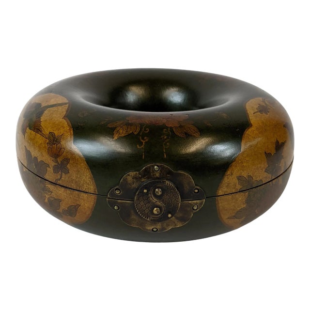 20th Century Lacquered Wooden Box With Floral Paintings For Sale