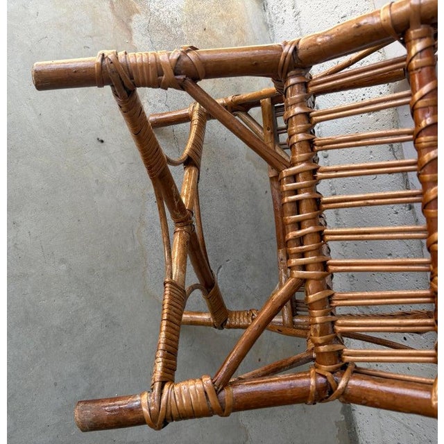 Brown 1940s Rattan Child's Chair W/Custom Leather Cushions For Sale - Image 8 of 11