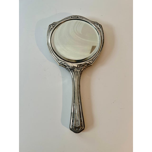 Metal German Silver Victorian Hand Mirror with Jade Detail For Sale - Image 7 of 7