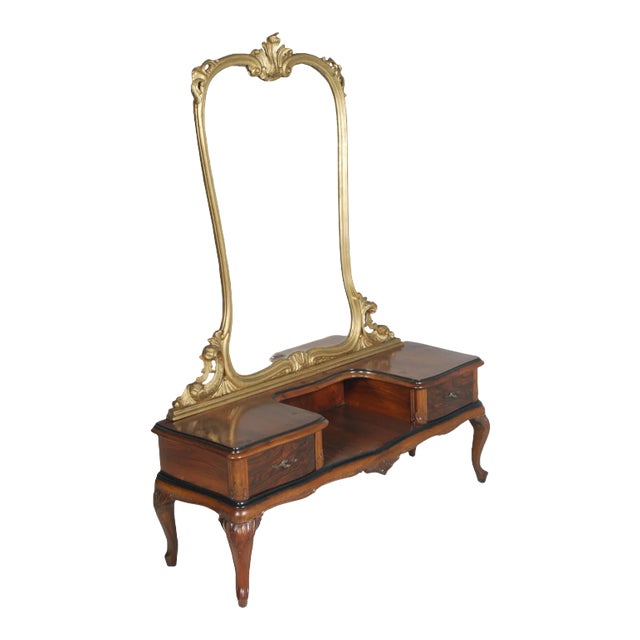 Venetian Carved Walnut & Burl Dressing Table, 1930s For Sale