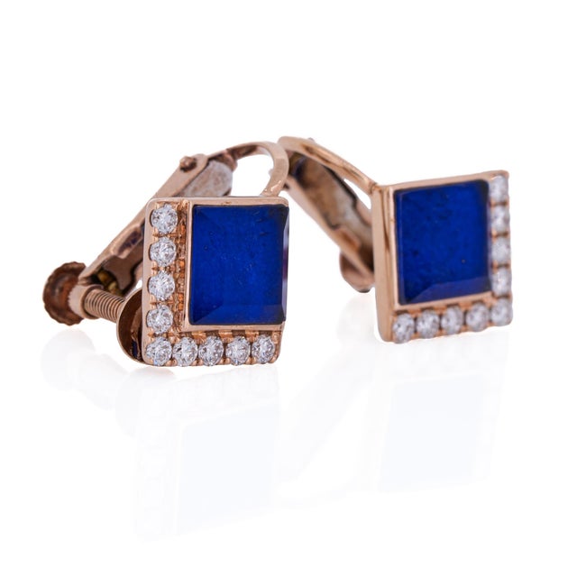 Contemporary Vintage Doves by Doron Paloma Diamond Quartz Over Lapis Earrings in 18k Rose Gold For Sale - Image 3 of 4
