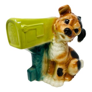 Vintage Royal Copley Ceramic Puppy Waiting for the Mailman Planter For Sale