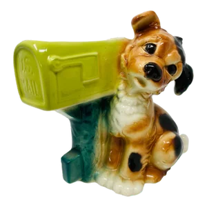 Vintage Royal Copley Ceramic Puppy Waiting for the Mailman Planter