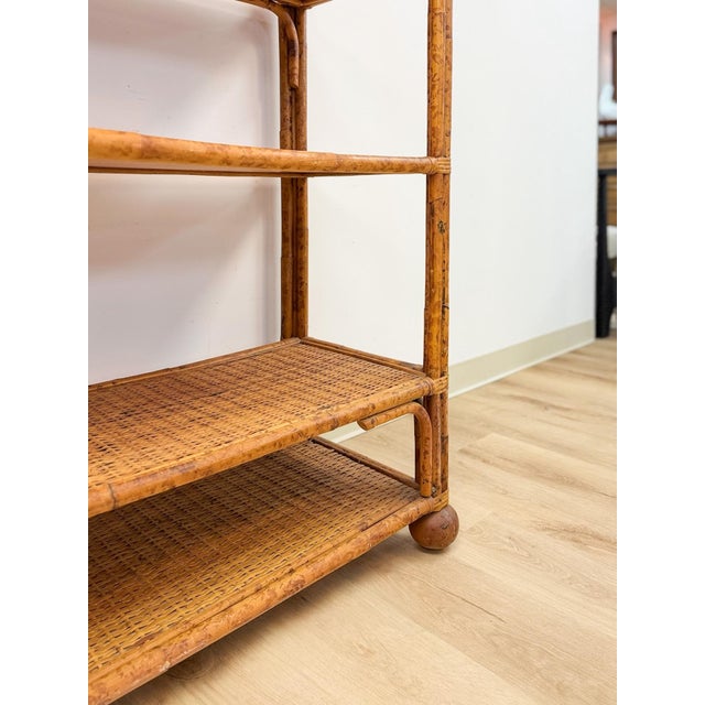 Vintage Coastal Hollywood Regency Tortoise Bamboo Shelf, Wicker Shelving For Sale - Image 14 of 14