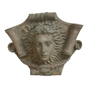 Vintage Italian Bronze Architectural Mask With Cornucopias, Circa 1950s