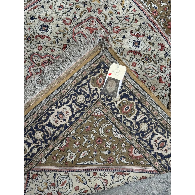 Ivory Vintage Qom Silk Rug With Central Medallion, Circa 1950 For Sale - Image 8 of 8