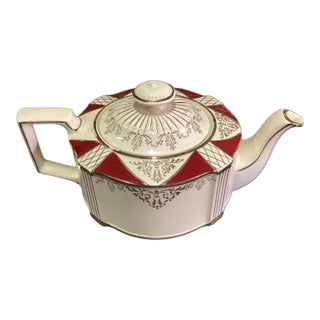 Vintage Sadler England Teapot Red & Gold Floral Pattern Crazed Finish For Sale