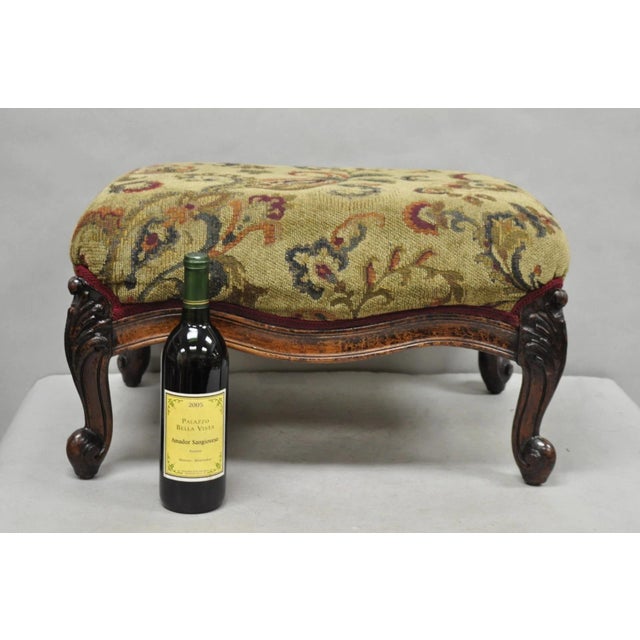 Antique French Louis XV Style Victorian Carved Mahogany Ottoman Footstool For Sale - Image 14 of 14