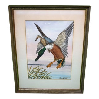 Mid 20th Century "2 Ducks in Flight", Watercolour by Jean Herblet Ex- c.z. Guest Collection For Sale