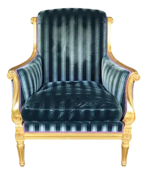 Dennis & Leen Louis XVI Style French Giltwood & Blue Velvet Bergere Arm Chair