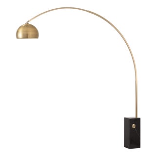 Iconic 95" Arc Floor Lamp - Mid-Century Modern, Weathered Brass, Black Marble Base For Sale