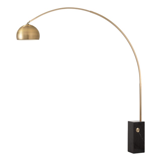 Iconic 95" Arc Floor Lamp - Mid-Century Modern, Weathered Brass, Black Marble Base For Sale