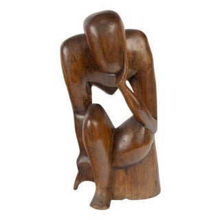 Rodin's Thinker Sculpture in Carved Wood For Sale